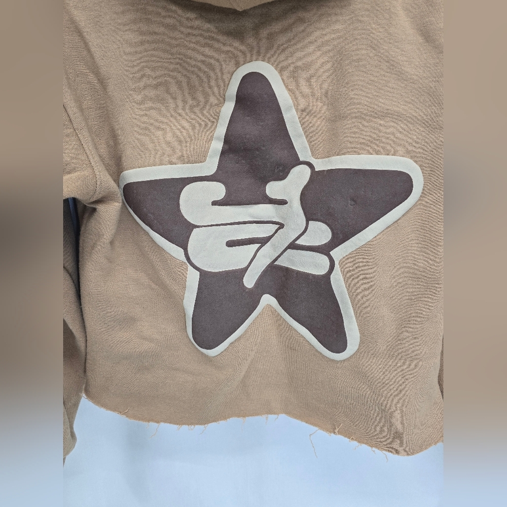 Neutral Brown Graphic Cropped Hoodie - Picture 3 of 5